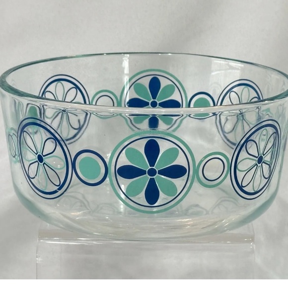 Set of Three Classic PYREX Clear Patterned Bowls - Turquoise & Navy RETRO BOHO - Picture 9 of 11